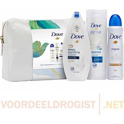Foto van Dove gently nourishing geschenkset - toilettas met douchegel, deodorant & bodylotion