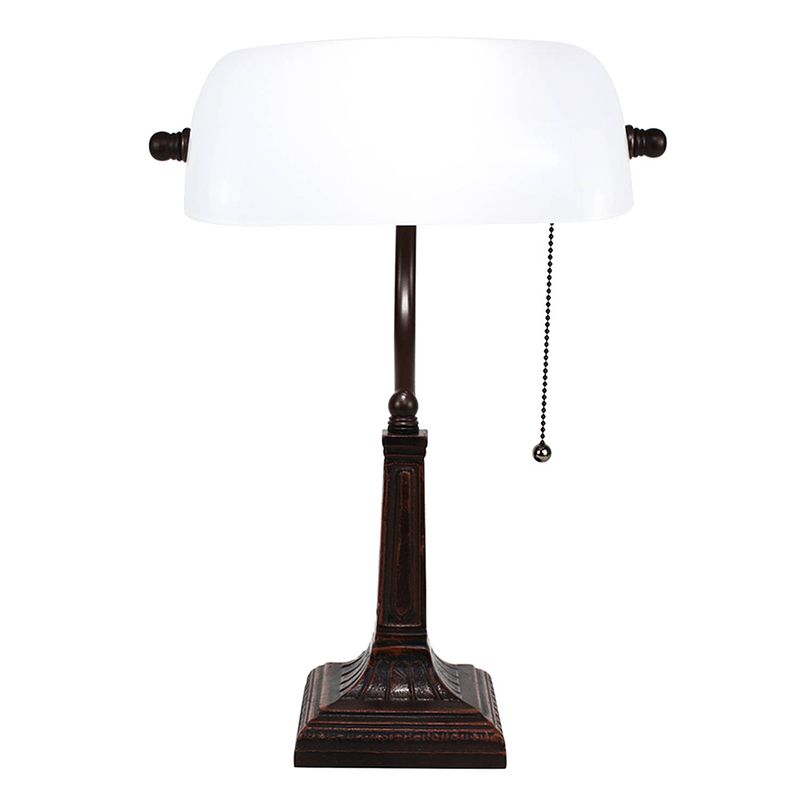 Foto van Haes deco - bankierslamptafellamp wit 26x16x40 cm fitting e27 / lamp max 1x40w