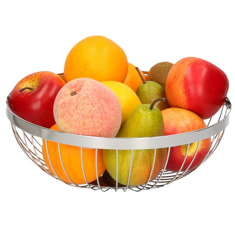 Foto van Fruitschaal/fruitmand rond zilver metaal 26,5 cm - fruitschalen