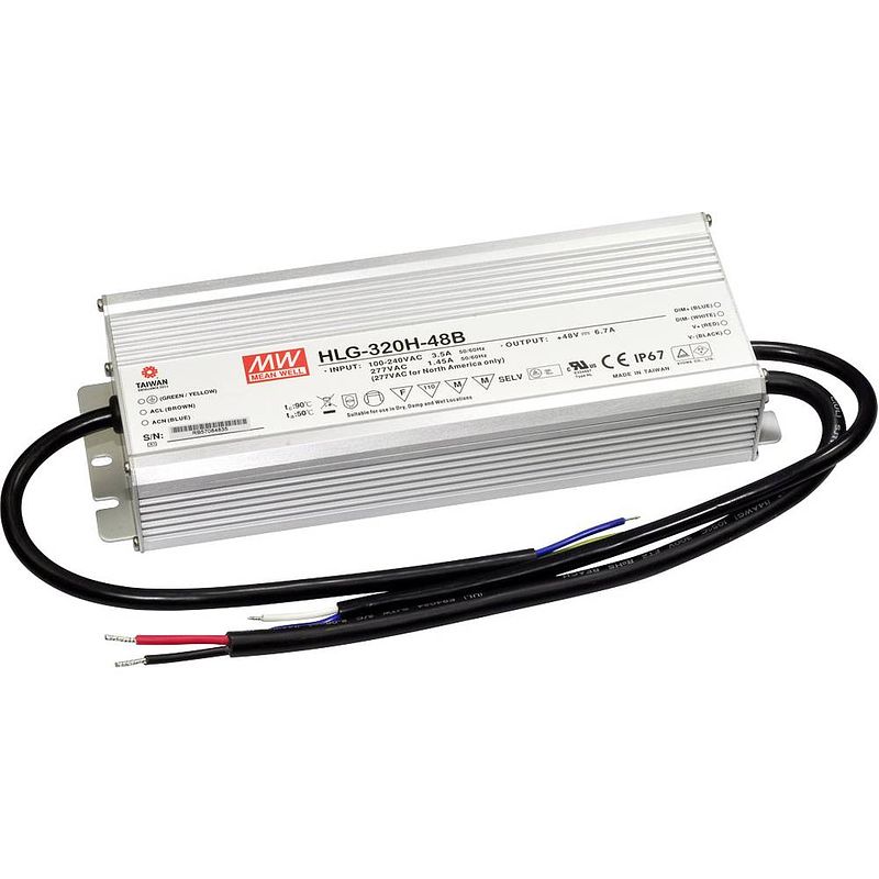 Foto van Mean well hlg-320h-54b led-driver, led-transformator constante spanning, constante stroomsterkte 321 w 5.95 a 27 - 54 v/dc dimbaar, pfc-schakeling,