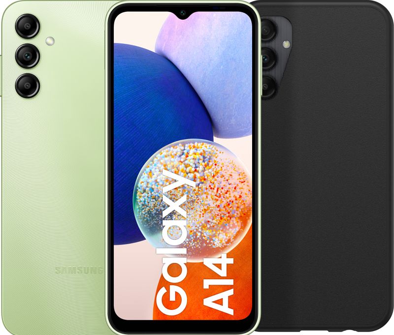 Foto van Samsung galaxy a14 64gb groen 4g + otterbox react back cover zwart