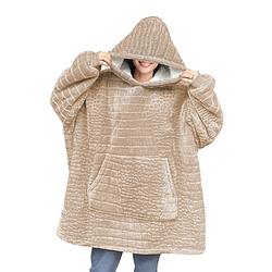 Foto van Linnick hoodie flanel fleece deken met mouwen croco - zand