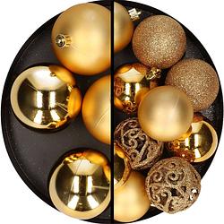 Foto van 22x stuks kunststof kerstballen goud 6 en 8 cm - kerstbal