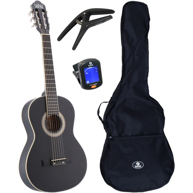 Foto van Lapaz c30bk klassieke gitaar 3/4-formaat zwart + gigbag + accessoires