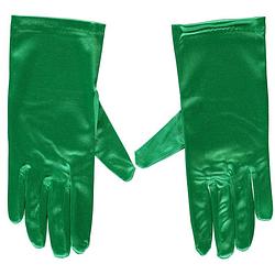 Foto van Groene satijnen verkleed handschoenen 20 cm - verkleedhandschoenen