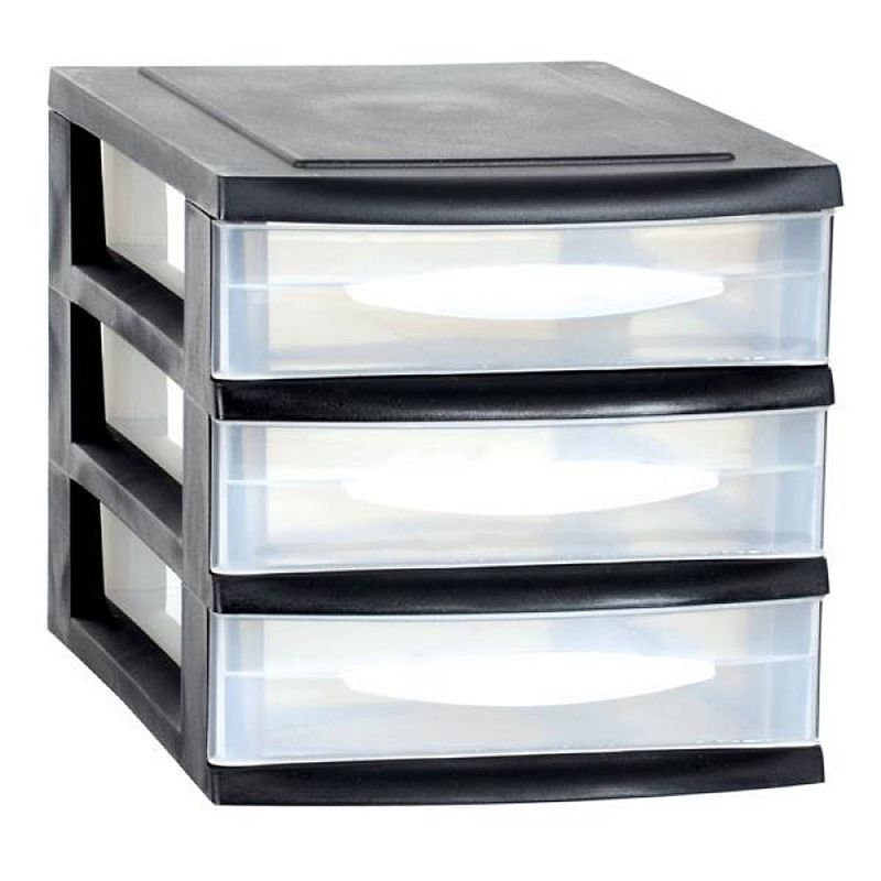 Foto van Ladenkast/bureau organizer zwart stapelbaar a5 met 3x lades l18 x b28 x h18 cm - ladeblok