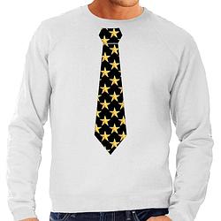 Foto van Thema verkleed sweater / trui sterretjes stropdas grijs voor heren 2xl - feesttruien
