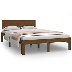 Foto van The living store bedframe grenenhout - honey brown - 205.5 x 123.5 x 69.5 cm - solid wood - plywood slatted base