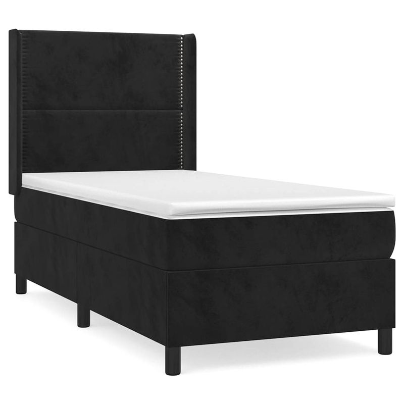 Foto van The living store boxspringbed - zwart - fluweel - 203x103x118/128 cm - pocketvering