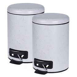 Foto van 2x stuks witte vuilnisbakken/pedaalemmers met spikkels 3 liter - pedaalemmers