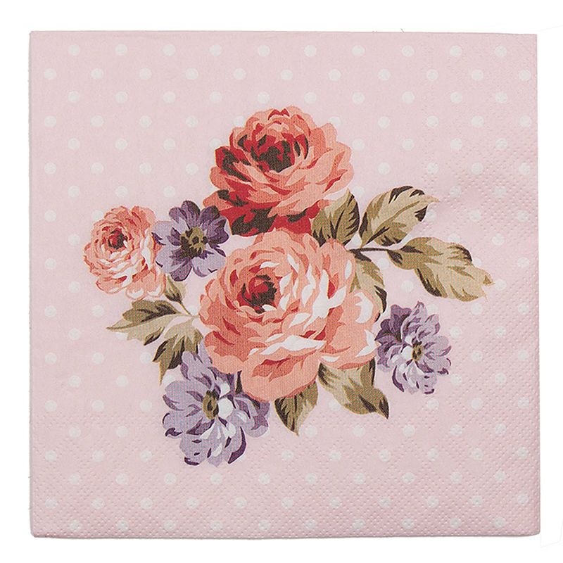 Foto van Clayre & eef servetten 33x33 cm (20) roze papier bloemen servetten papieren roze servetten papieren