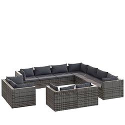 Foto van Vidaxl 11-delige loungeset met kussens poly rattan grijs