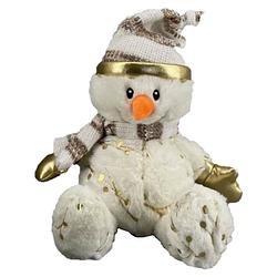 Foto van Pluche sneeuwpop knuffel pop met muts en sjaal 23 cm - knuffelpop