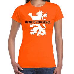 Foto van Oranje koningsdag t-shirt - oranje voorgevel - dames xs - feestshirts