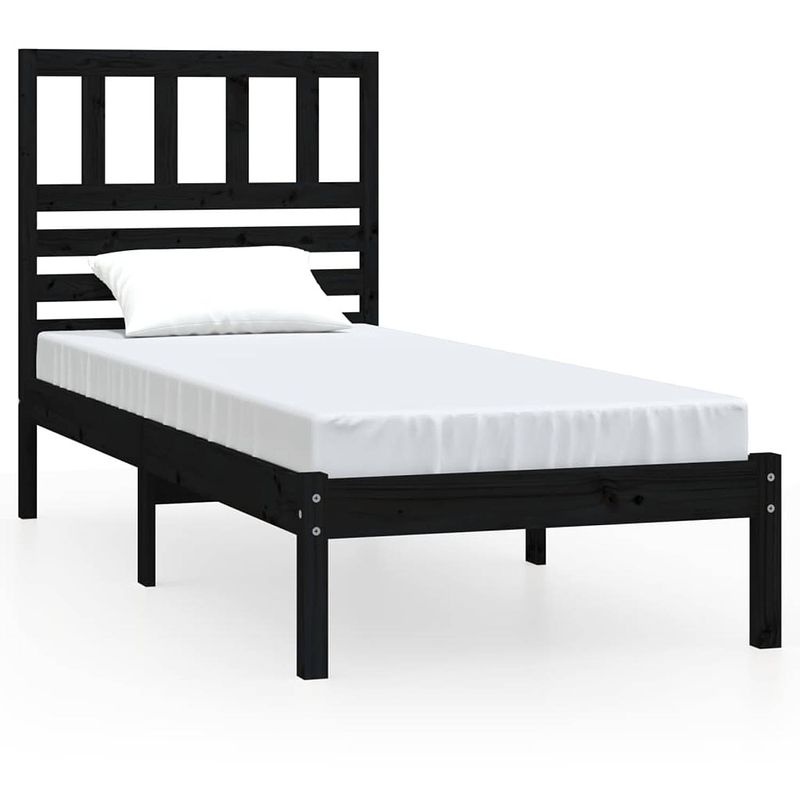 Foto van The living store bedframe - grenenhout - 195.5 x 81 x 100 cm - zwart