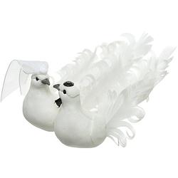 Foto van Witte duiven vogels trouwpaar decoratie 16 cm op clip - feestdecoratievoorwerp