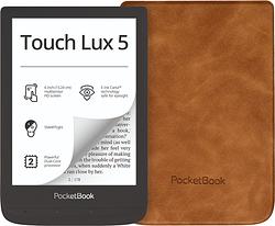 Foto van Pocketbook touch lux 5 ink zwart + pocketbook shell book case bruin