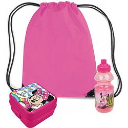 Foto van Disney minnie mouse lunchbox set voor kinderen - 3-delig - roze - incl. gymtas/schooltas - lunchboxen