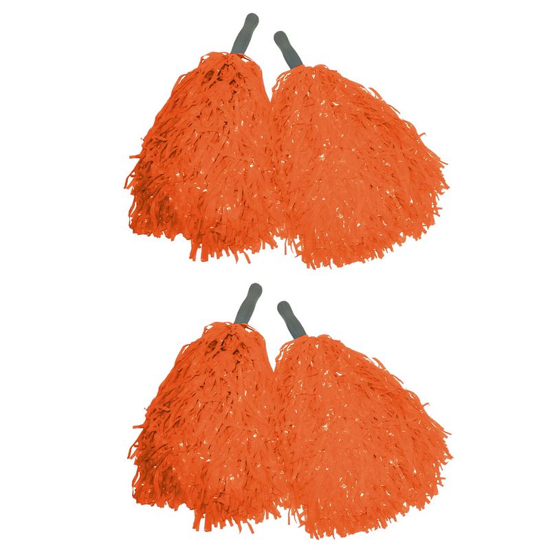 Foto van Funny fashion cheerballs/pompoms - set van 4x - oranjei¿½- met franjes en stick handgreep - 25 cm - voor kinderen - verk