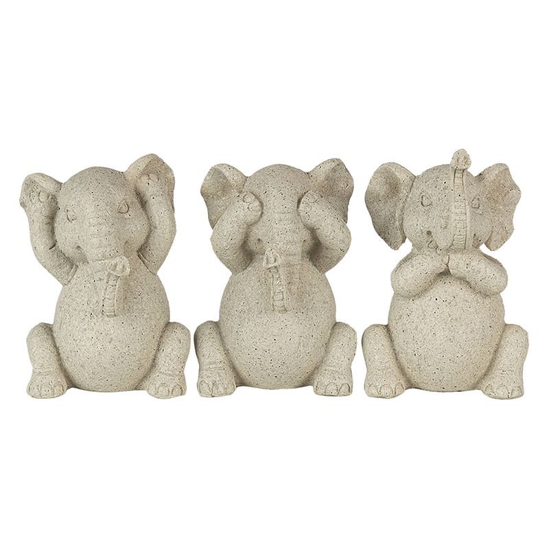 Foto van Clayre & eef decoratie olifant 6*5*9 cm (set v 3) grijs polyresin