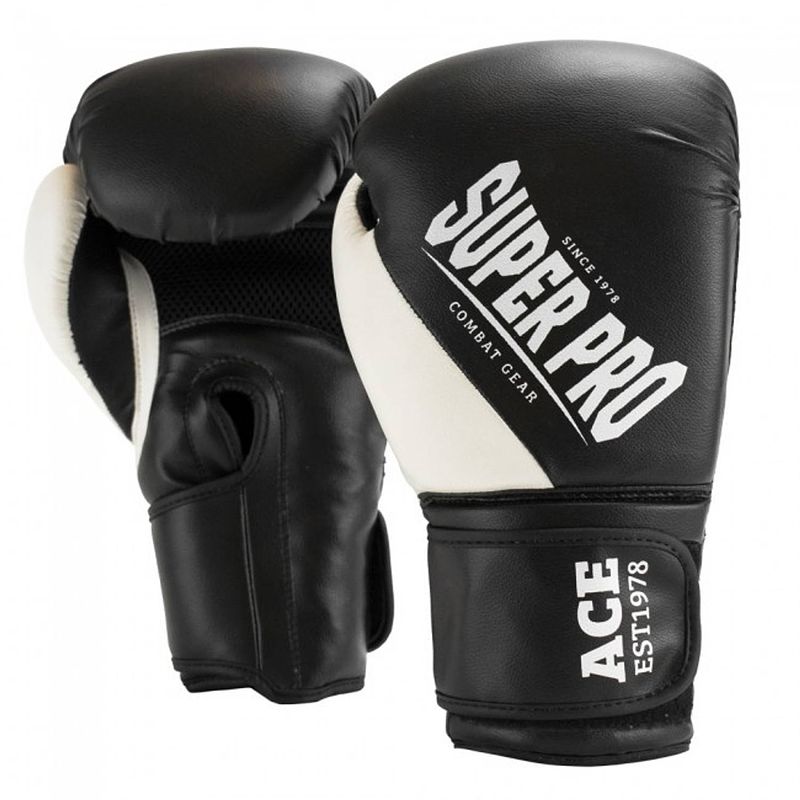 Foto van Super pro (kick)bokshandschoenen combat gear ace pu zwart maat 8oz