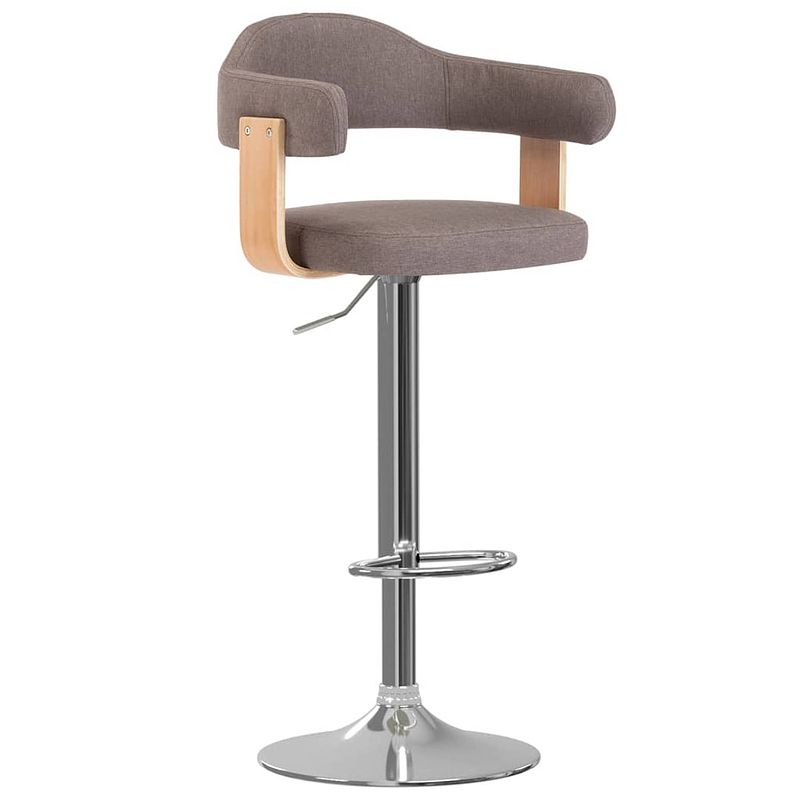 Foto van The living store barstoelen - gebogen houten frame - zachte stof - verstelbaar - set van 2 - taupe/bruin