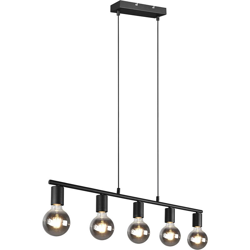 Foto van Led hanglamp - trion zuncka - e27 fitting - 5-lichts - rechthoek - mat zwart - aluminium