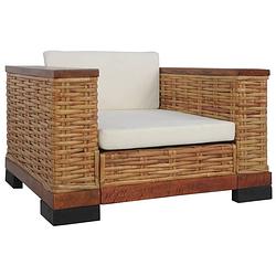 Foto van The living store rattan bankstelset - bruin/crèmewit - natuurlijk rattan - massief mangohout - afmetingen- 94 x 78 x