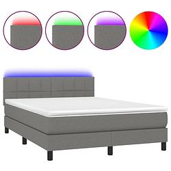 Foto van The living store bed boxspring - donkergrijs - 203x144x78/88 cm - led verlichting