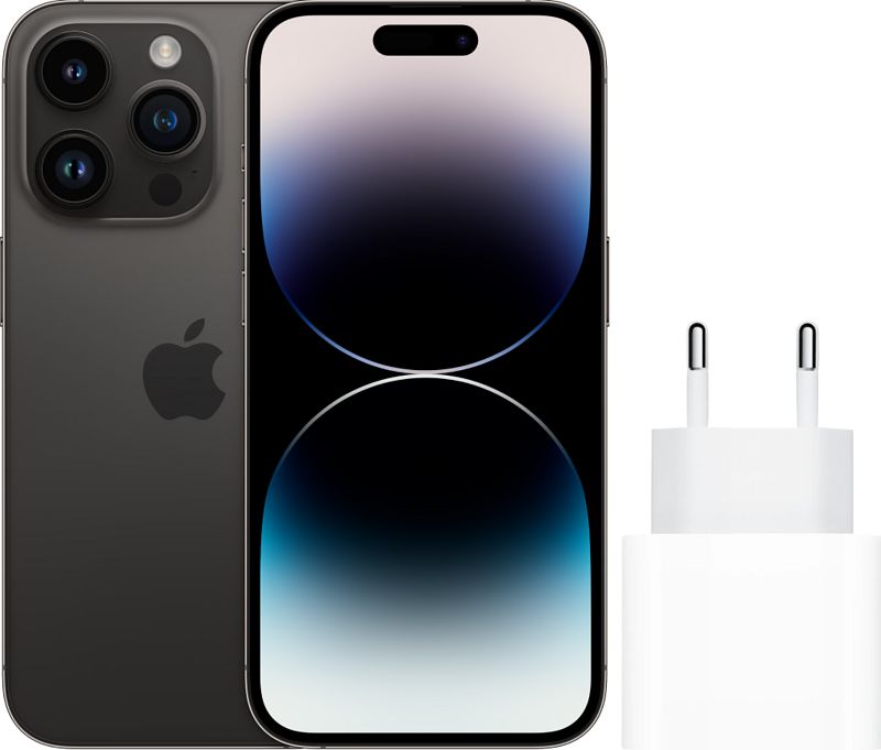 Foto van Apple iphone 14 pro 128gb space black + apple usb c oplader 20w