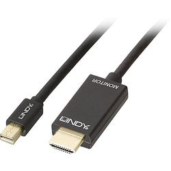 Foto van Lindy mini-displayport / hdmi adapterkabel mini displayport stekker, hdmi-a stekker 2.00 m zwart 36927 displayport-kabel