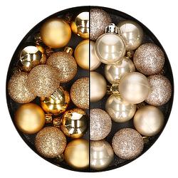 Foto van 28x stuks kleine kunststof kerstballen champagne en goud 3 cm - kerstbal