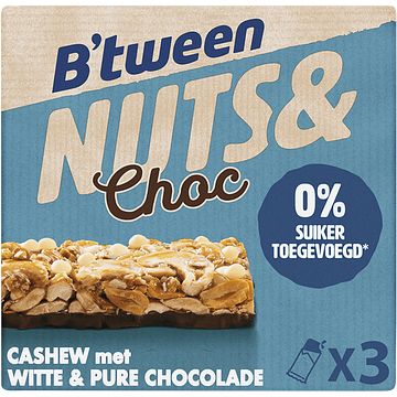 Foto van Hero b'stween nuts & choc cashew met witte & pure chocolade 3 x 32g bij jumbo