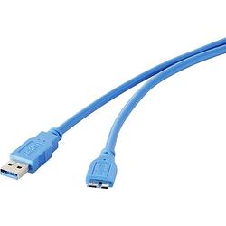 Foto van Renkforce usb 3.2 gen 1 (usb 3.0) 30.00 cm blauw vergulde steekcontacten [1x usb 3.2 gen 1 stekker a (usb 3.0) - 1x micro-usb 3.2 gen 1 b stekker (usb 3.0)]