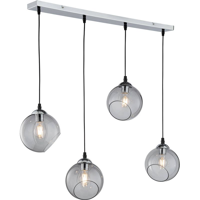 Foto van Led hanglamp - trion klino - e27 fitting - 4-lichts - rond - mat chroom rookkleur - aluminium