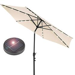 Foto van Parasol crème met led solar, ø 300 cm, rond, met zwengel