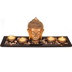 Foto van Boeddha hoofd met waxinelichthouders op plateau 41 cm - beeldjes