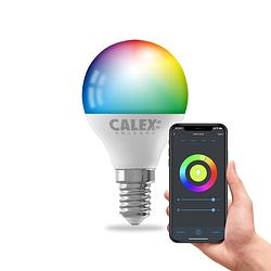 Foto van Calex - led lamp - smart kogellamp - e14 fitting - dimbaar - 5w - aanpasbare kleur cct - rgb - mat wit
