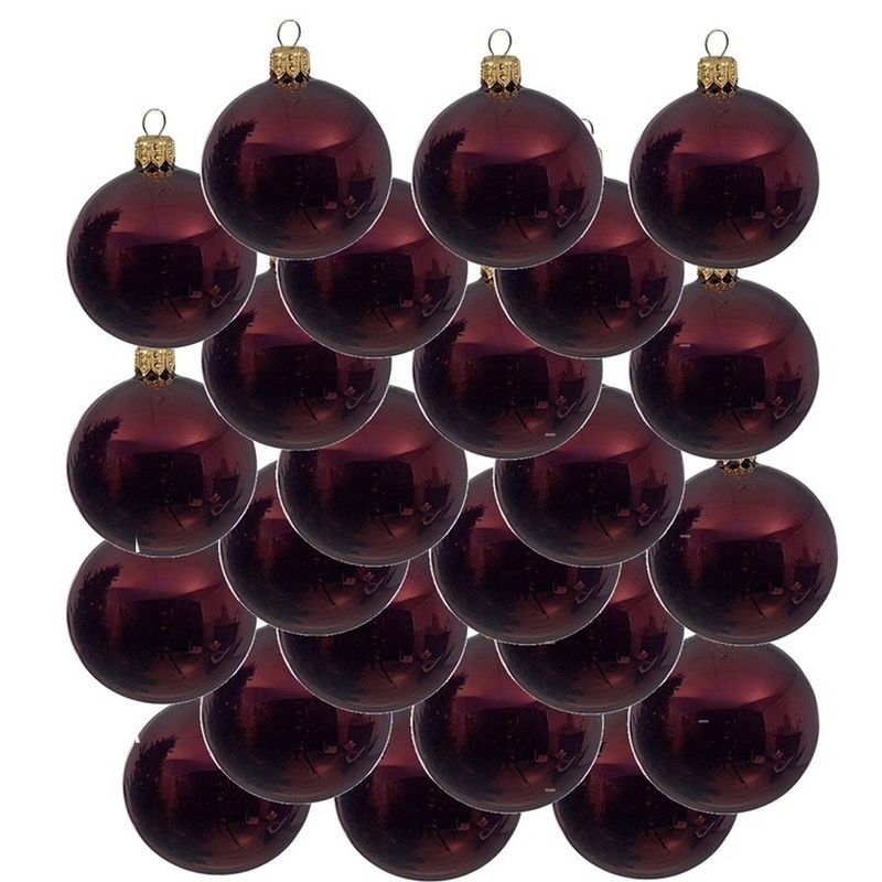 Foto van 24x glazen kerstballen glans donkerrood 8 cm kerstboom versiering/decoratie - kerstbal