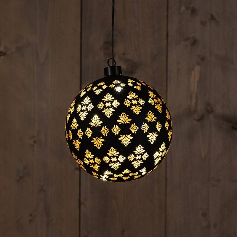 Foto van Anna'ss collection - glass ball baroque black/gold 15cm/12 led warm white /