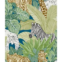 Foto van Good vibes behang jungle animals groen en zwart