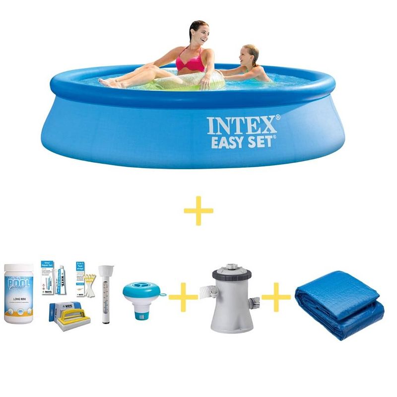 Foto van Intex zwembad - easy set - 244 x 61 cm - inclusief ways onderhoudspakket, filterpomp & grondzeil