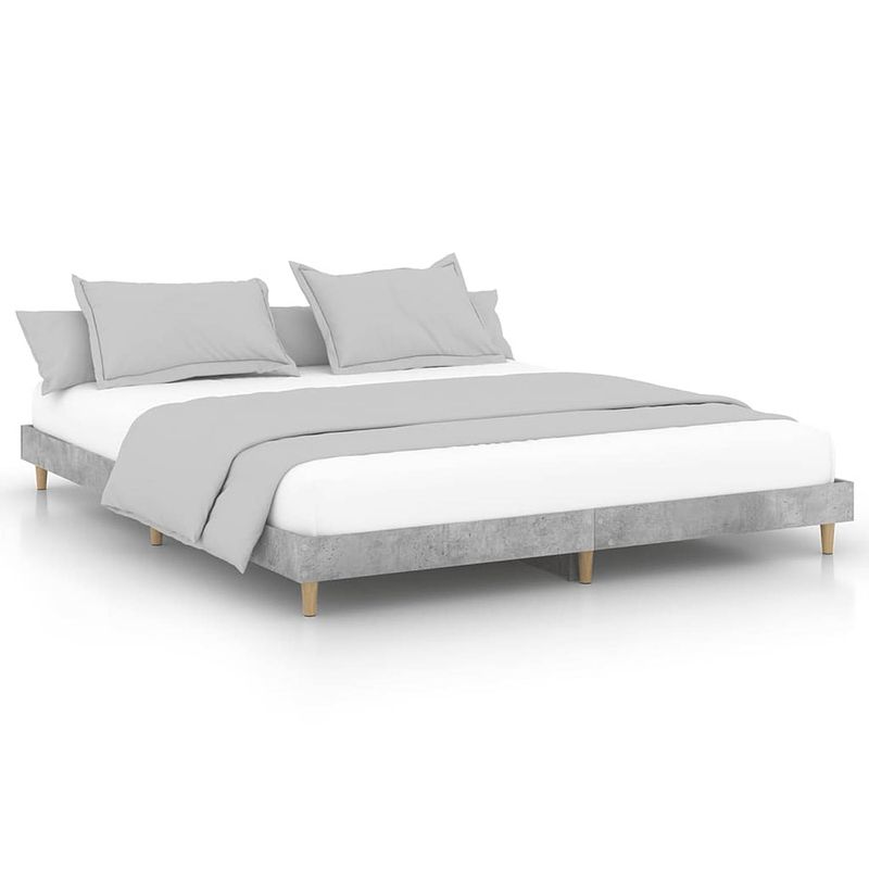 Foto van The living store bedframe betongrijs - multiplex lattenbodem - 203 x 163 x 20 cm - duurzaam hout