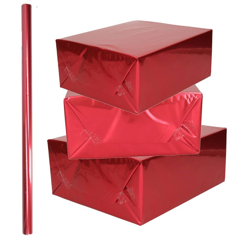 Foto van 1x rollen inpakpapier / cadeaufolie metallic rood 200 x 70 cm - kaftpapier