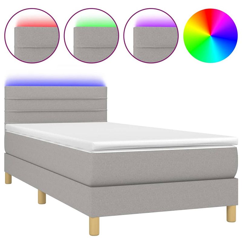 Foto van The living store boxspring bed - lichtgrijs - 203 x 90 x 78/88 cm - verstelbaar hoofdbord - kleurrijke led-verlichting