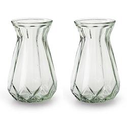 Foto van 2x stuks bloemenvazen - helder/transparant glas - h15 x d10 cm - vazen