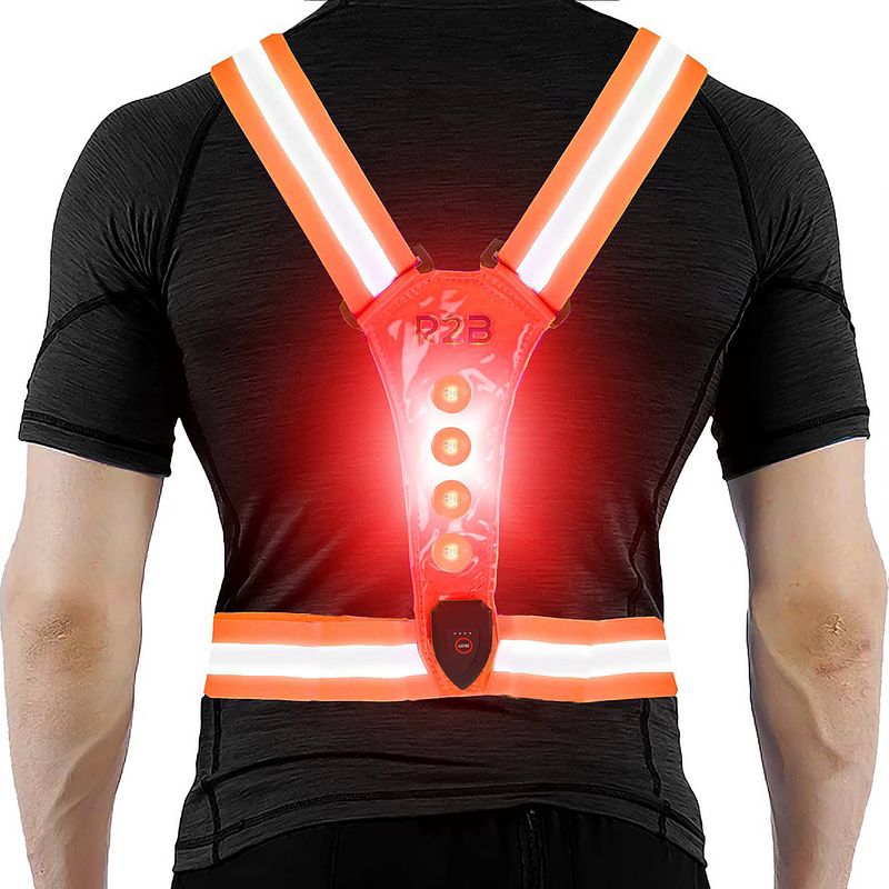Foto van R2b hardloopvest - hardloop verlichting voor- en achterkant - oranje - inclusief usb kabel - reflecterend - running vest