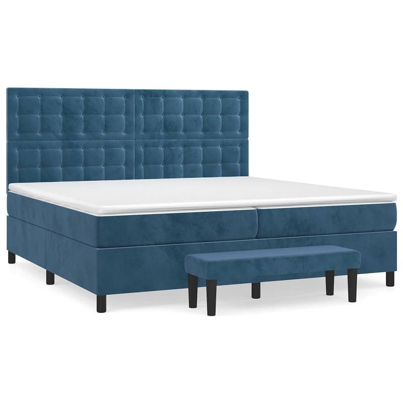 Foto van The living store boxspringbed donkerblauw 203x200x118/128 cm - zacht fluweel