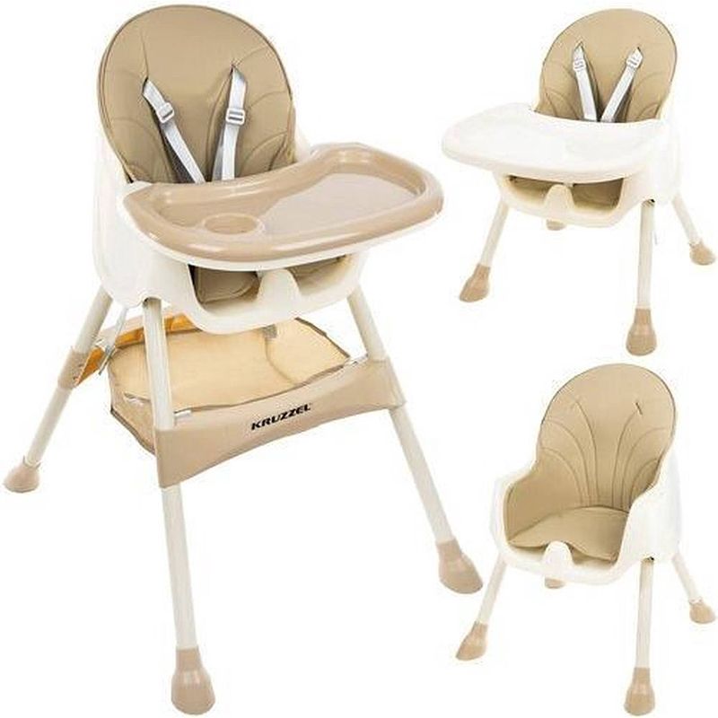 Foto van Kruzzel 3 in 1 kinderstoel met 5 punts veiligheidsgordel - feeding chair - beige
