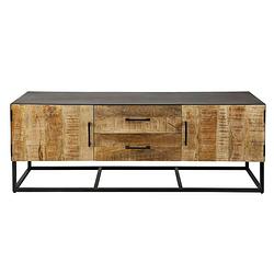 Foto van Hoyz - tv-meubel metal wood - massief mangohout - antiek - industrieel - 150x40x55